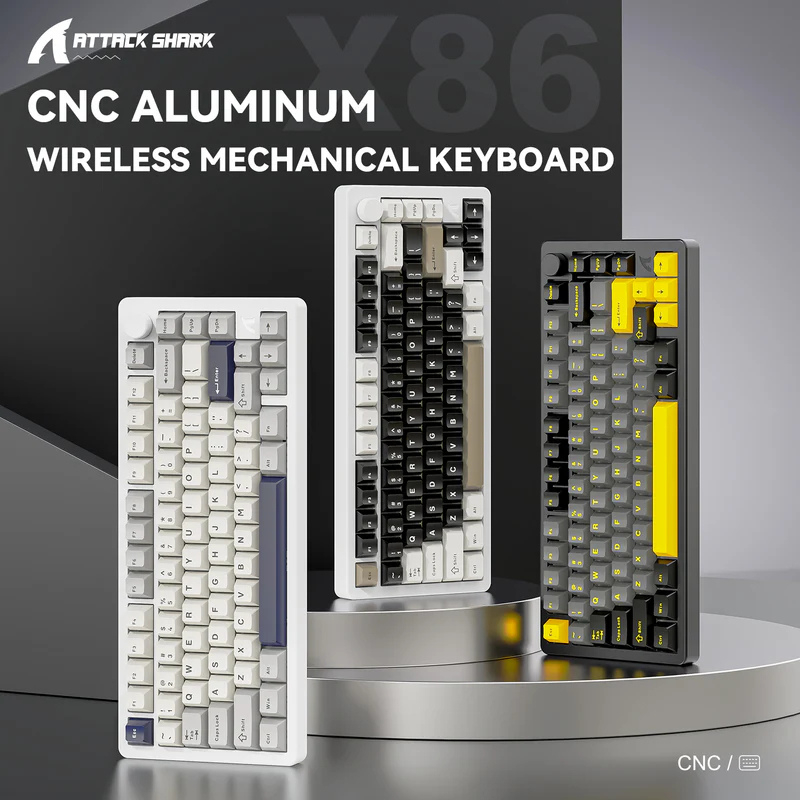 Bàn phím cơ nhôm CNC Attack Shark X86 - 3 mode kết nối- Led RGB- Hotsawp 5pin - Có núm | BigBuy360 - bigbuy360.vn