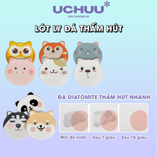 Lót Ly Đá Siêu Thấm Hút UCHUU, Đế Lót Cốc Thấm Nước Cách Nhiệt In Hình Động Vật Đá Diatomite