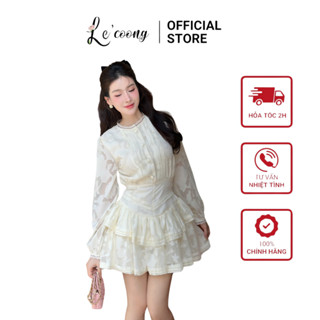  Váy Tiểu Thư Dáng Ngắn Tay Dài  LECOONG V679  Có Bigsize  Đầm Đẹp Sang Chảnh Màu Đen Be 
