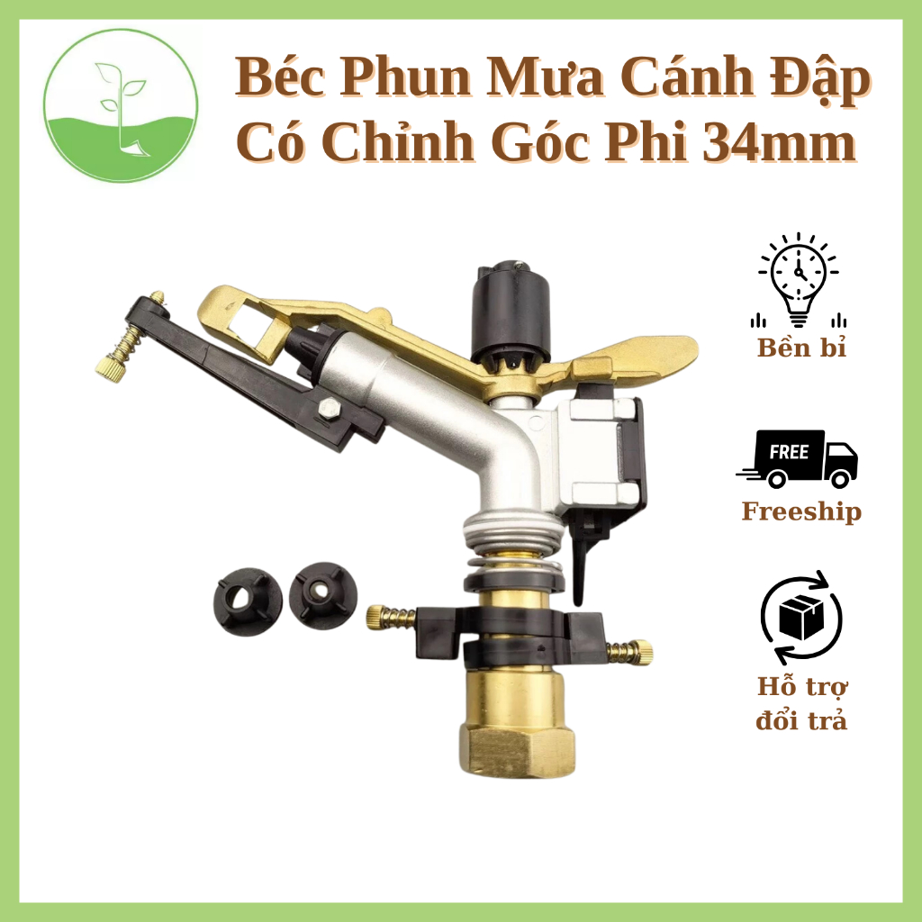  Béc Phun Mưa Cánh Đập Có Chỉnh Góc Phi 34mm - Béc Tưới Cây Bán Kính Lớn 