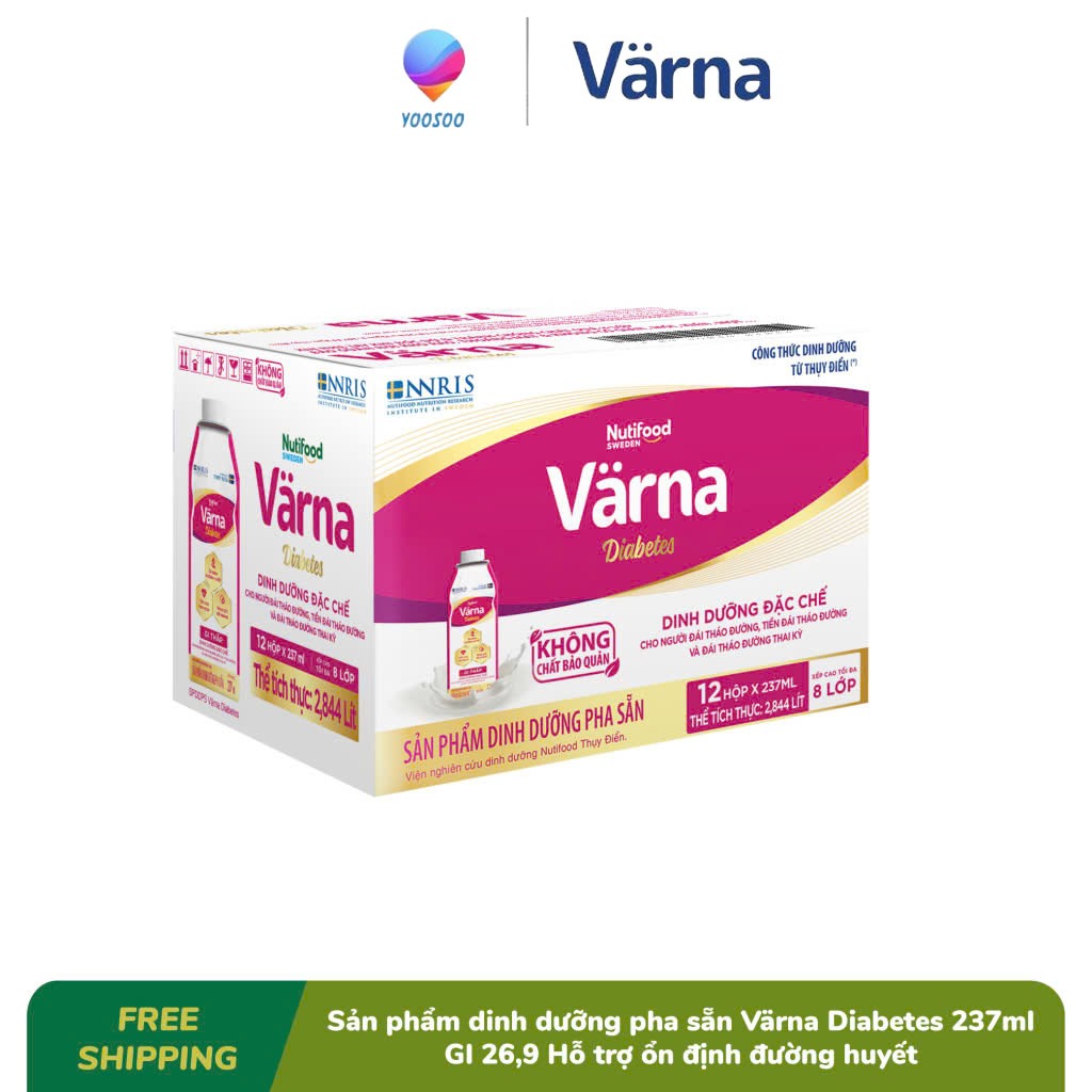 (BAO BÌ MỚI) Thùng 12 Hộp 237mL Sữa Bột Pha Sẵn Varna Diabetes (Ăn Kiêng - Tiểu Đường) - YOOSOO