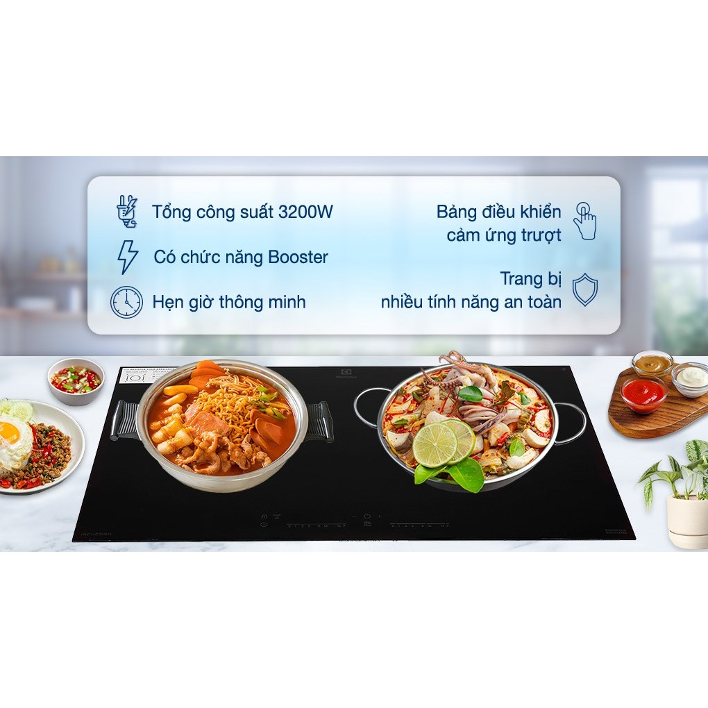 Bếp từ đôi lắp âm Electrolux EHI7260BB tổng công suất 3200w, mặt Kính Ceramic - Eurokera cao cấp