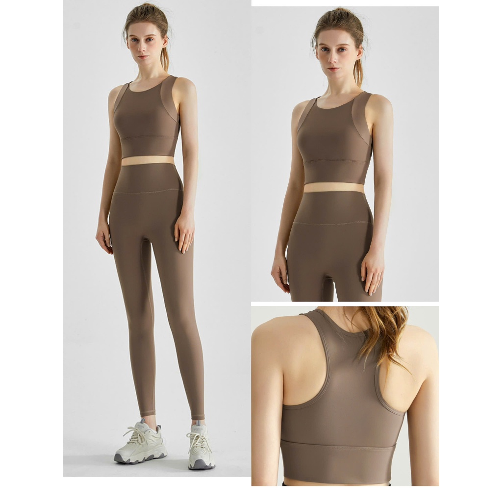 Set bộ tập Gym Yoga Lulu thun lạnh mút đúc Quảng Châu cao cấp - Chất liệu polyester, spandex co giãn