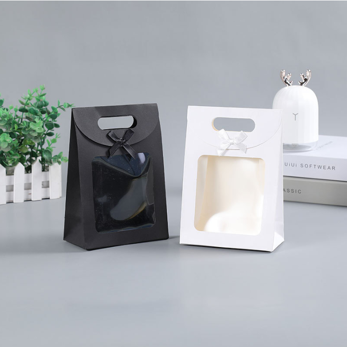 Sỉ 10 Túi đựng quà có nắp phối nơ Cửa Sổ (Trắng/Đen)