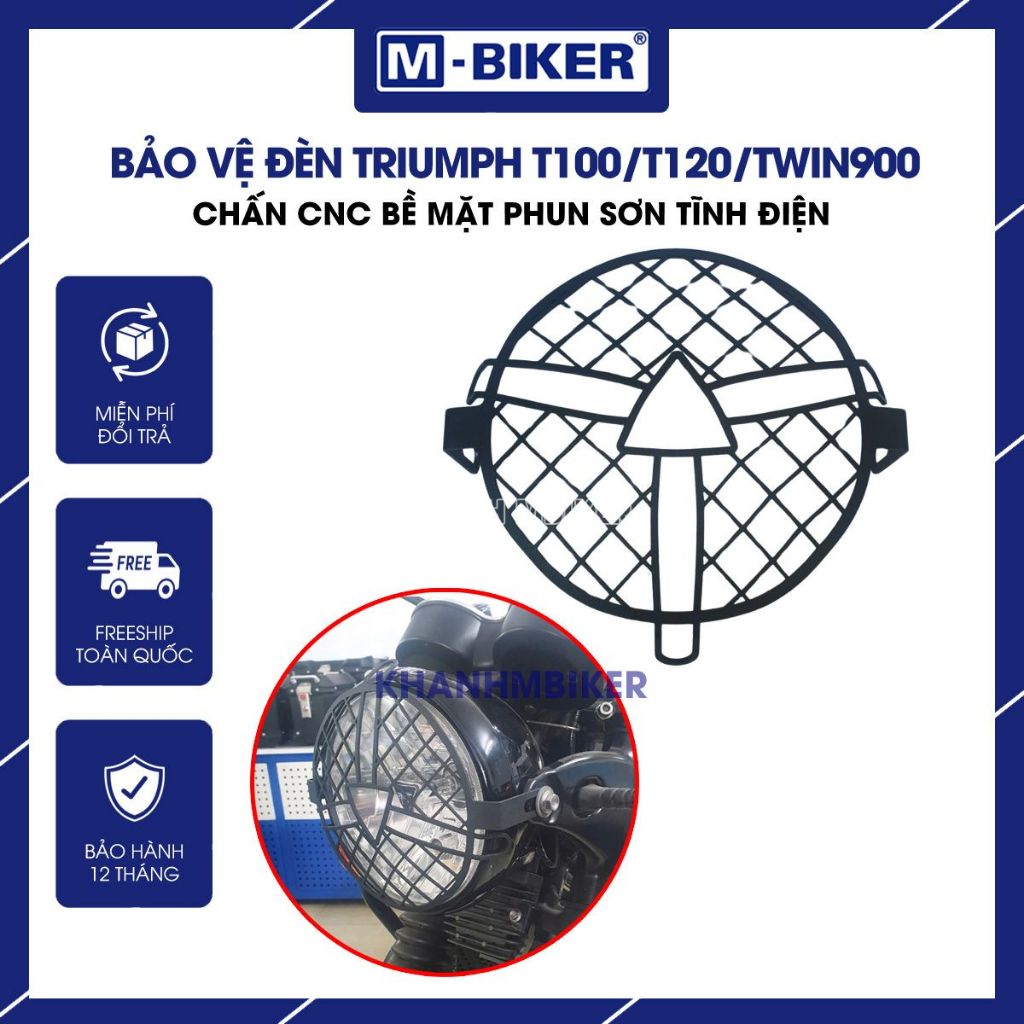 Bảo vệ đèn Triumph T100 - T120 đời từ 2017, Sơn tĩnh điện đen nhám | Phụ kiện Triumph T100 T120