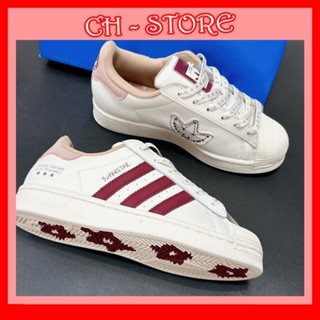 Giày Thể Thao adidas SuperStar Sò 3 Màu Đỏ Mận Đen Trắng Thêu Hoa Cho Nam Nữ FullBox Hottrend 2024