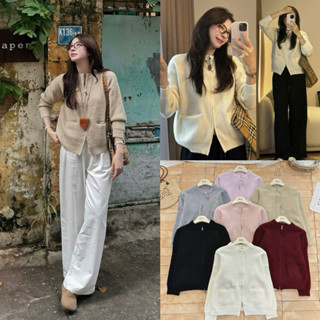 (ẢNH OLDSCHOOL) Áo cardigan len lông thỏ tay dài túi ngang INSTUDIO 2 đầu kéo A7703