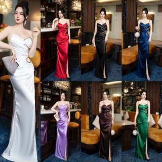 Đầm dạ hội thiết kế hai dây kết phụ kiện rắn cao cấp- TK tặng hoa tai