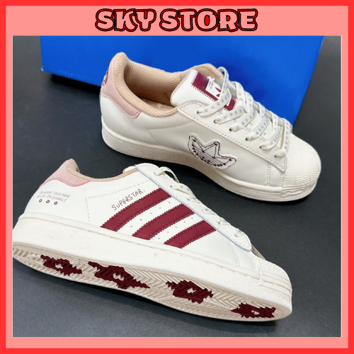 Giày Thể Thao 𝐚𝐝𝐢𝐝𝐚𝐬 SuperStar Sò 3 Màu Đỏ Mận Đen Trắng Thêu Hoa Cho Nam Nữ Dễ Phối Đồ FullBox