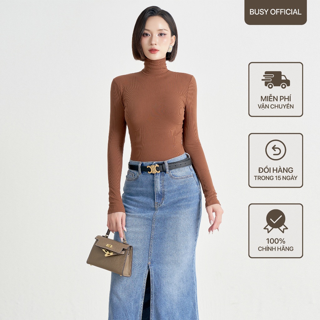Áo Dài Tay Cổ Lọ Nữ Dáng Thường BUSY Thun Tăm Rayon Co Giãn Ôm Sát DT23T