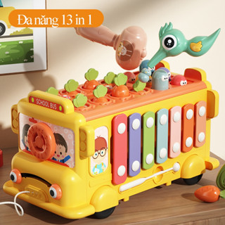 Đồ chơi cho bé giải trí - Trò chơi đập chuột bằng gỗ kèm đàn, nhiều màu sắc có bánh răng và bánh xe có thể di chuyển