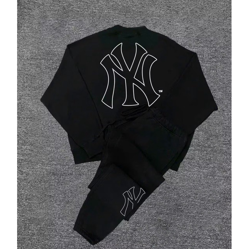 Set bộ nỉ thu đông bé trai bé gái gồm áo nỉ Sweater phối quần jogger MLBb NY in in viền chất nỉ cott