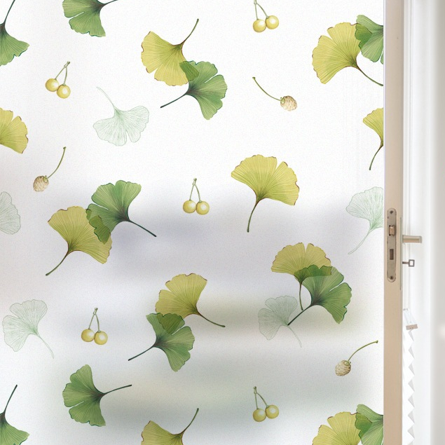 Decal Dán Kính Mờ Hít Tĩnh Điện Lá Xanh Vàng (kt: dài 120cm x rộng 60cm / tờ)