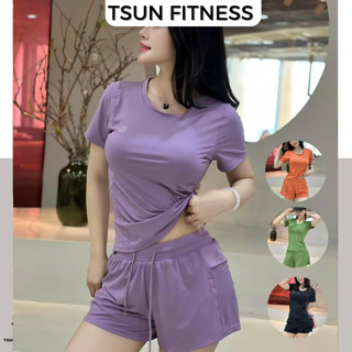 Đồ tập gym nữ áo cộc tay quần đùi 2 lớp, bộ đùi thể thao nữ chất thun lạnh quảng châu Tsun Fitness