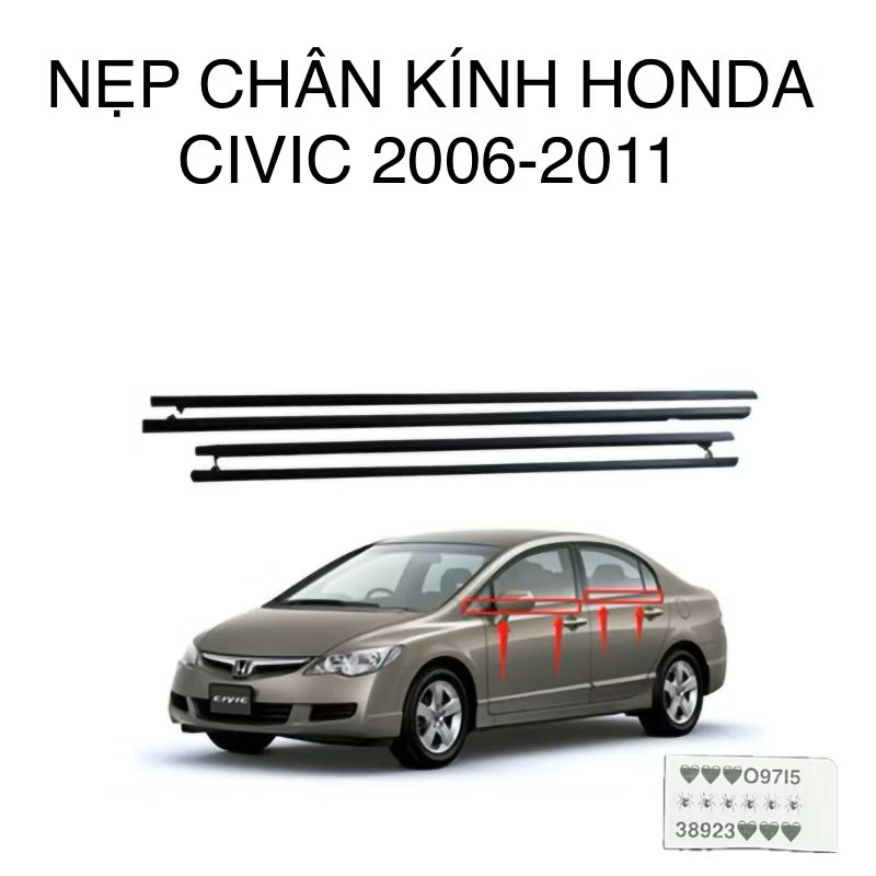 4 NẸP CHÂN KÍNH HONDA CIVIC 2006-2011 cao cấp 72410-SNA-A01 72450-SNA-A01 72910-SNA-A01 72950-SNA-A0
