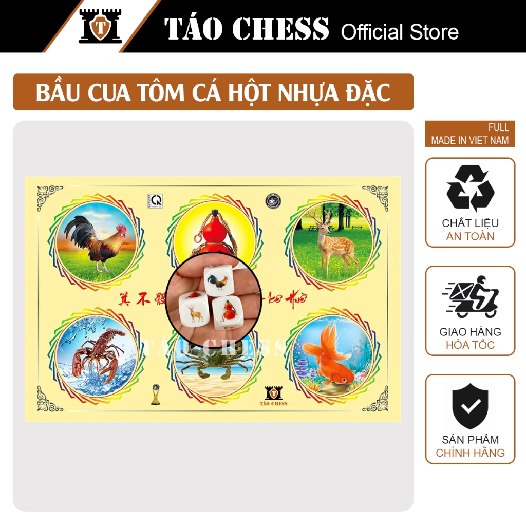 Bộ Bầu Cua Tôm Cá Bàn Giấy hột Nhựa Đặc Loại XỊN - Boardgame lắc bầu cua giải trí vui vẻ ngày tết