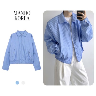 Áo Khoác Kaki Naive Jacket Form Boxy MANDO Độn Vai Hoạ Tiết Kẻ Sọc Xanh Pastel Phong Cách Hàn Quốc - JAK021