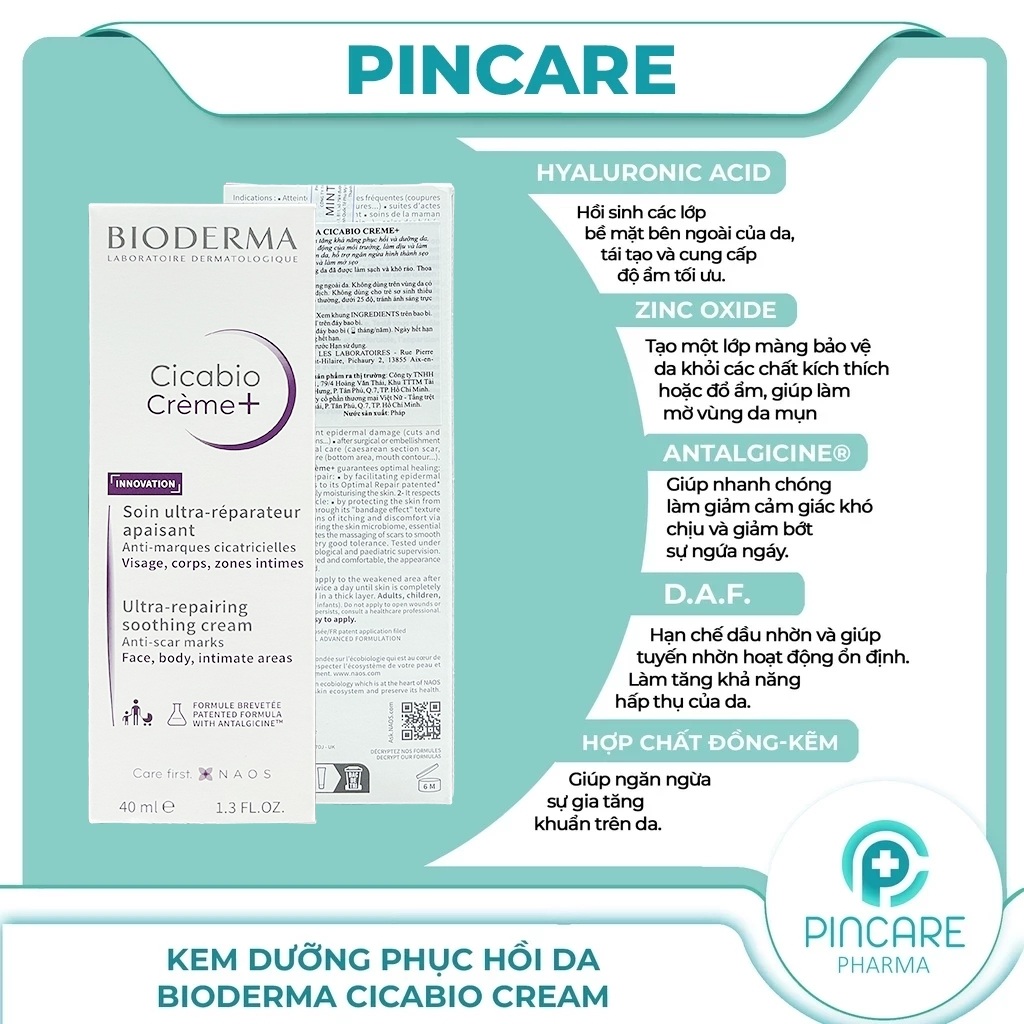 Kem dưỡng phục hồi da Bioderma tím Cicabio Cream+ 40ml - Hàng chính hãng - PINCARE Health & Beauty