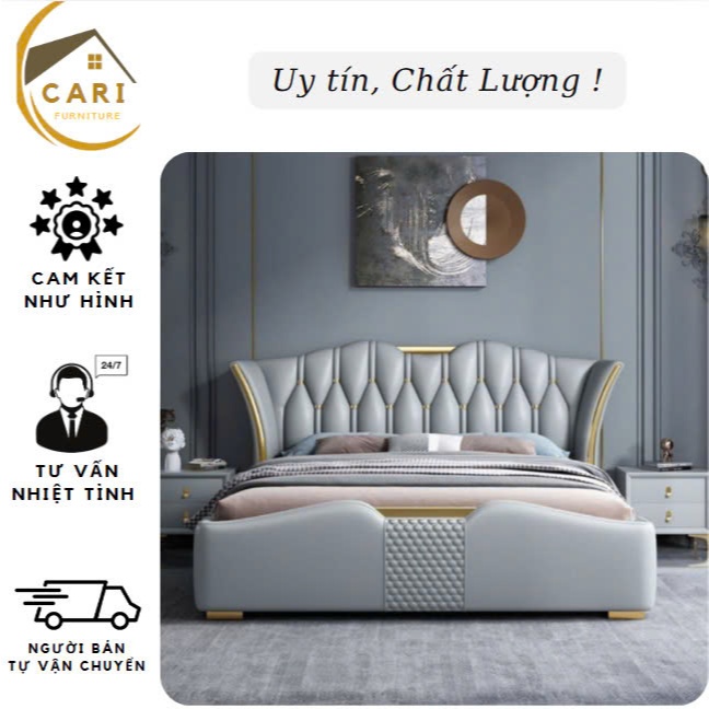 Giường Nhập Khẩu Bọc da cao cấp < miễn phí vận chuyển , lắp đặt > . Cari Funiture