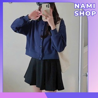  Áo khoác nỉ nữ áo nỉ croptop dài tay cúc cài bo viền nhiều màu basic - Nami Shop 