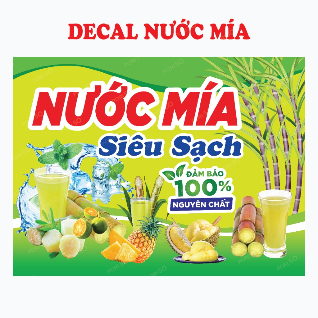 Decal dán quầy nước mía, decor dán xe đẩy, dán cửa tiệm