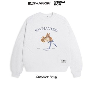  Áo Sweater Nỉ Bông ATHANOR Dáng Boxy Croptop Tay Phồng Mẫu THỎ NƠ 