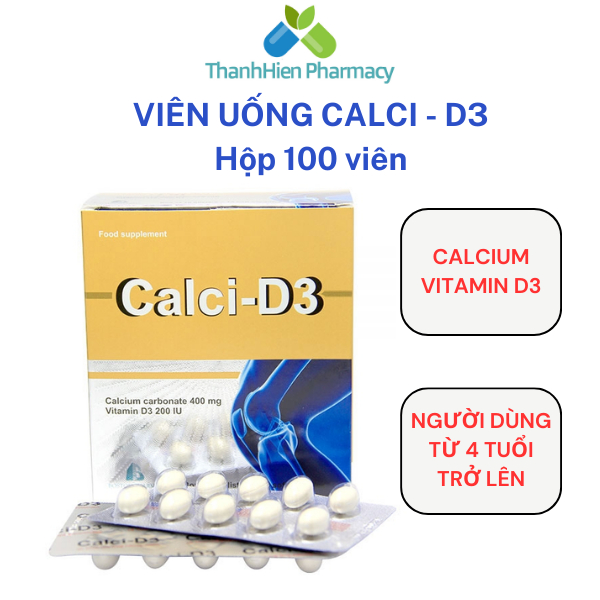Viên uống Calci-D3 - Hộp 100 viên- Bổ sung Calci và Vitamin D3