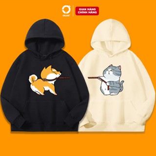  Áo Hoodie đôi in hình chó mèo kéo xích chất nỉ cotton lót LÔNG form rộng unisex - ORANS COUPLE 07 