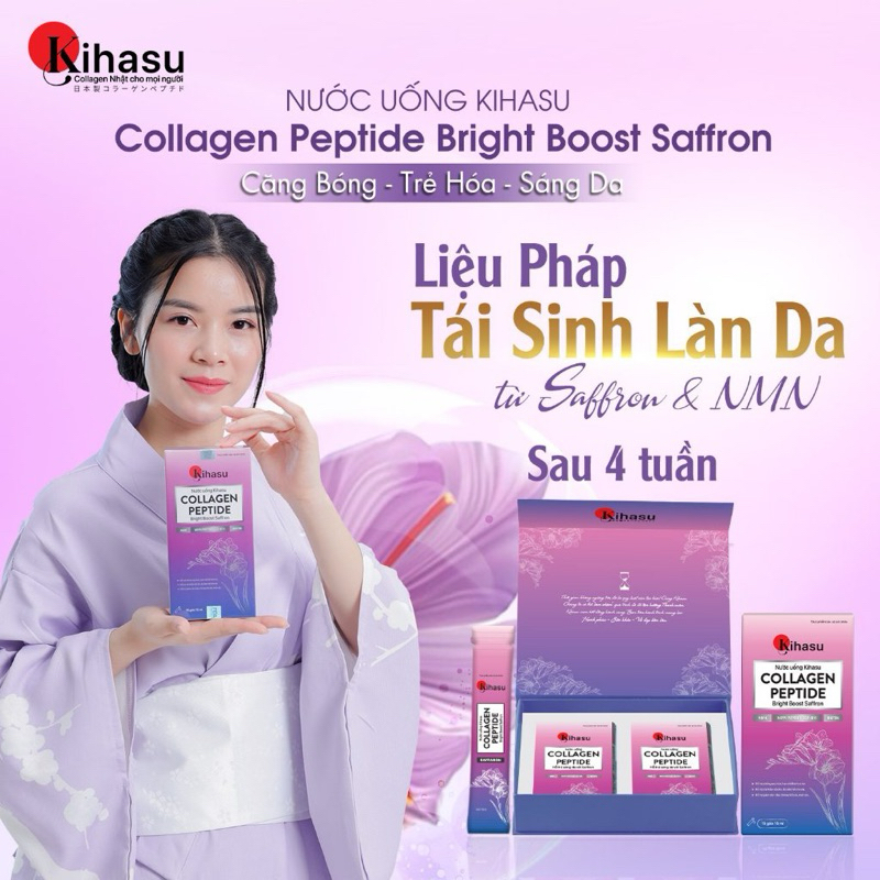 Nước Uống Kihasu Collagen Peptide Tăng Cường Saffron Giúp Trẻ Hóa, Sáng Da, Mờ Nám, Giúp Tóc Và Móng