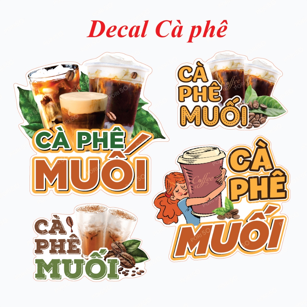 Decal Cà phê muối decor quán, dán kính dán cửa dán xe