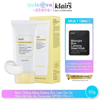 (T10/2025) Kem Chống Nắng Dưỡng Ẩm, Làm Dịu Da Klairs All-Day Airy Sunscreen SPF50+ PA++++ 50g