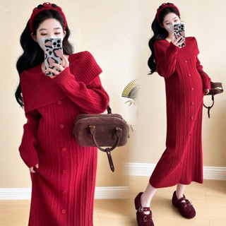  Young Mom | Váy bầu công sở sang trọng DV263 với 3 màu Hồng Đen và Đỏ chất Len Quảng Châu dày dặn 