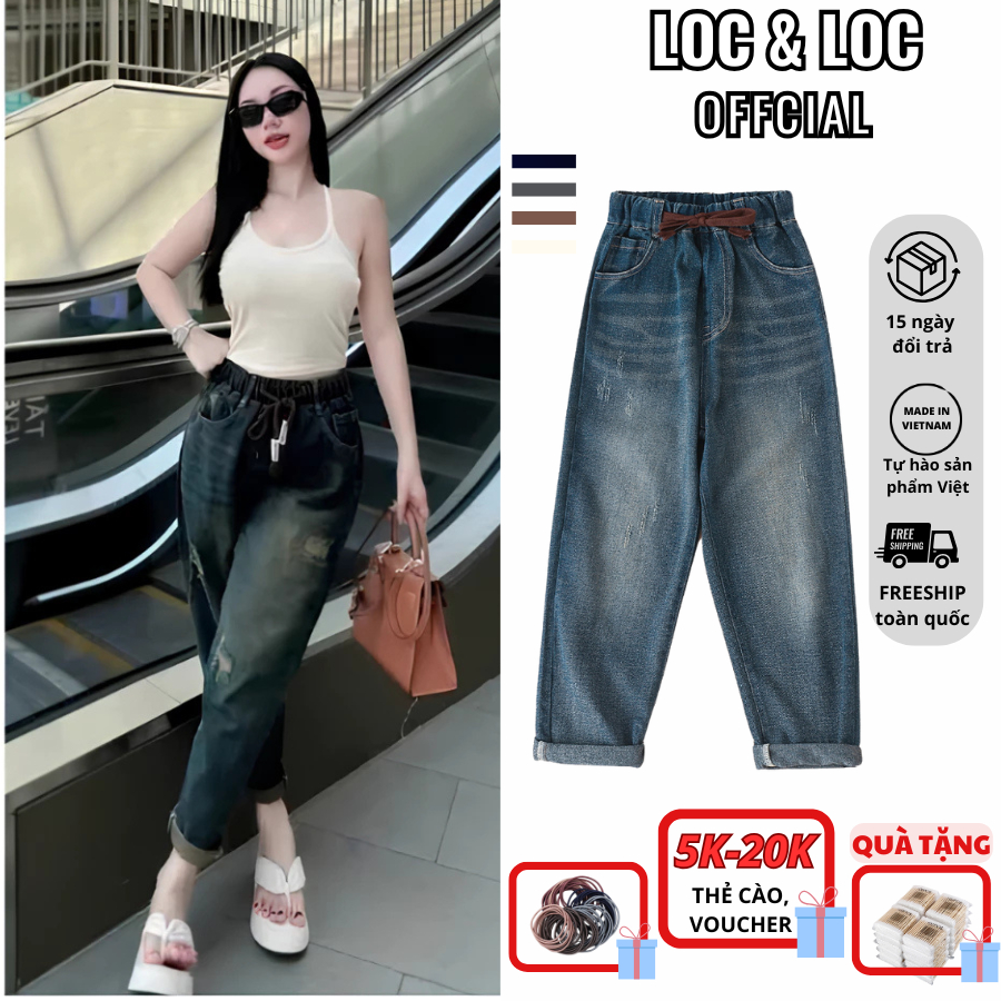 Quần Baggy Nữ Chất Liệu Vải Bò Cao Cấp Quần Jean Lưng Chun Ống Thụng Cạp Cao Hách Dáng Phong Cách LOC OFFCIAL