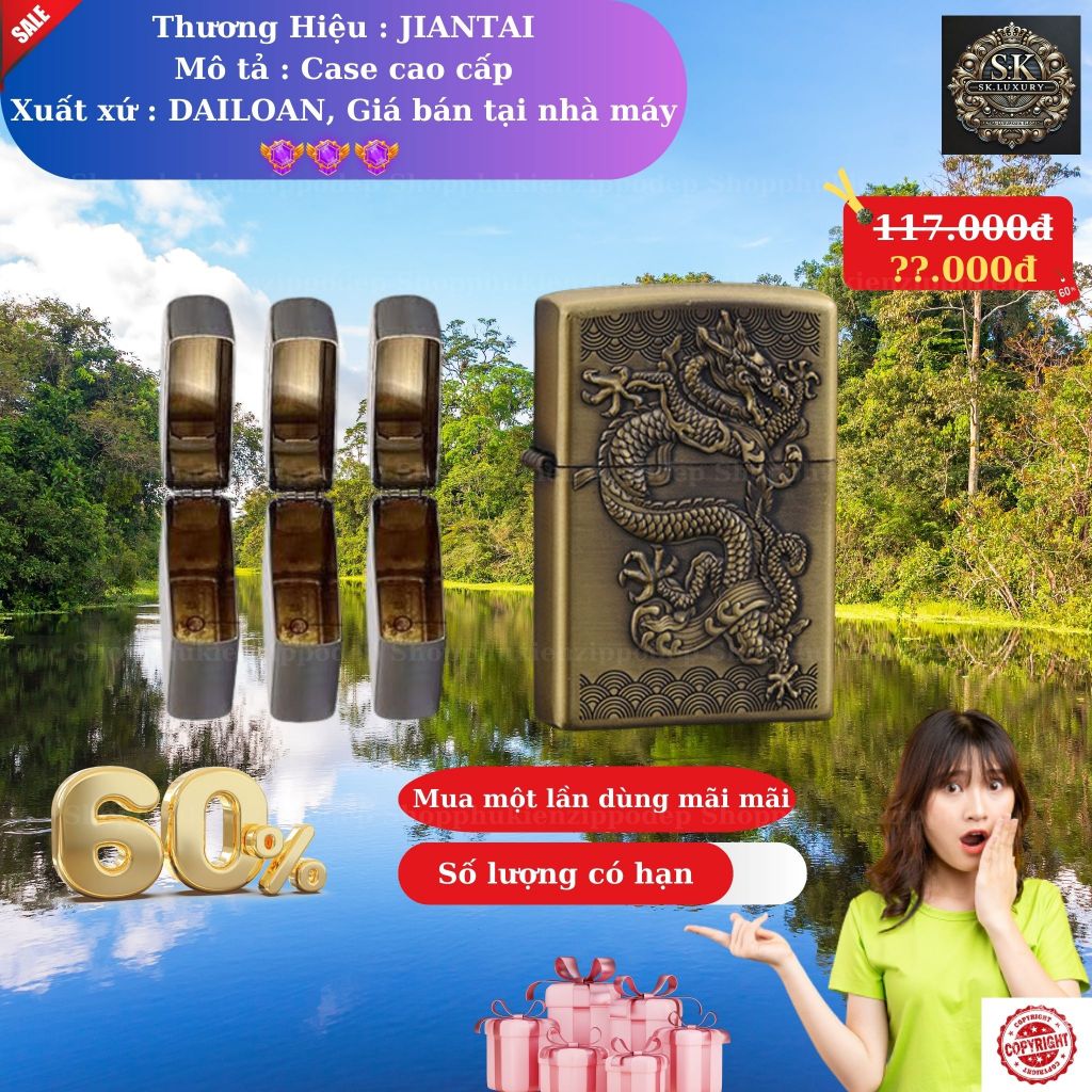 Case Zippo Đẹp (Y-01D) Chất liệu Đồng Thau (Không Bao Gồm Nhiên Liệu)