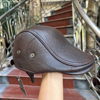 Mũ beret nam da bò tặng ông tặng bố M118 có bịt tai có chỉnh size