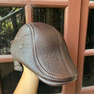Mũ beret nam da bò tặng ông tặng bố M118 có bịt tai có chỉnh size