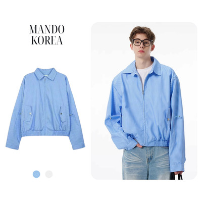 Naive Jacket Áo Khoác Kaki Form Boxy MANDO Độn Vai Hoạ Tiết Kẻ Sọc Xanh Pastel Phong Cách Hàn Quốc  - JAK021