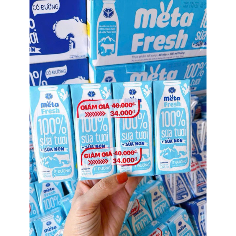 Sữa tươi chứa sữa non Nutricare Meta FRESH ít đường (180ml x 48 hộp)