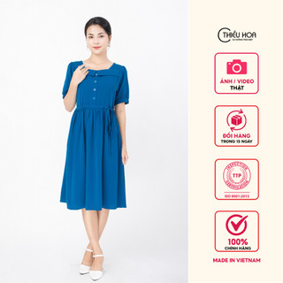 Đầm Trung Niên cho mẹ, thiết kế sang trọng, lịch sự chất liệu cotton mịn mát Thương hiệu Thiều Hoa P0342