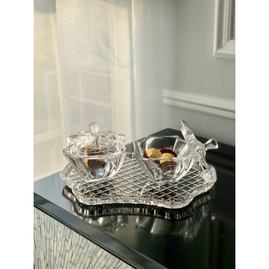 COMBO KHAY BOHEMIA DIAMOND + 3 THỐ MỨT CÓ NẮP BOHEMIA