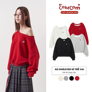 Áo Sweater Trễ Vai Logo Mini Nỉ Lông Cáo Nhiều Màu Nữ Tính Hàn Quốc Bycamcam AHOD016