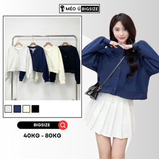 Áo khoác nữ BIGSIZE áo khoác nỉ cổ tròn dáng croptop cúc cài bo viền siêu xinh phong cách Hàn Quốc 3941