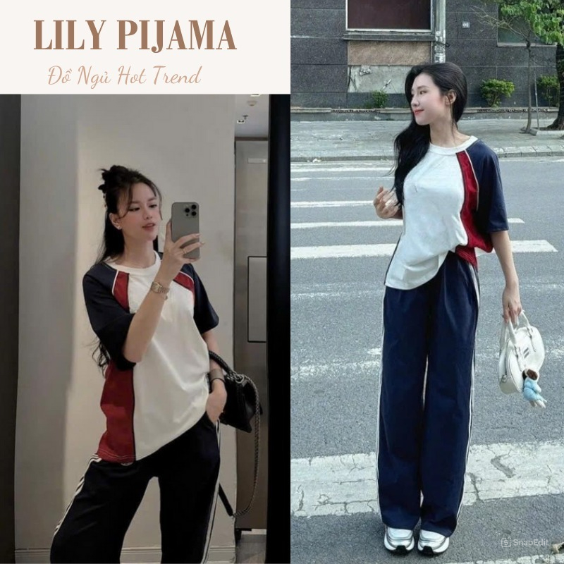 Set đồ nữ áo ngắn tay phối quần thể thao Lily, đồ bộ nữ áo thun phối quần ống rộng năng động freesize HCOM3356