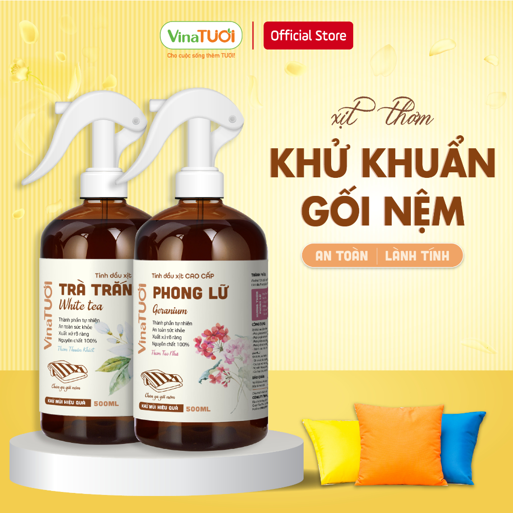 Chai Khử Mùi Khử Khuẩn Xịt Thơm Chăn Ga Gối Đệm VINA TƯƠI chính hãng 100ml-500ml Vệ Sinh Giặt Khô Nệm Giường