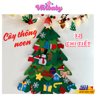 Cây Thông Noel Vải Nỉ Treo Tường Dán Kinh 32 Chi Tiết Cho Bé Tự Trang Trí Size To Tặng Đèn Led-Đồ Chơi VIVI BABY 