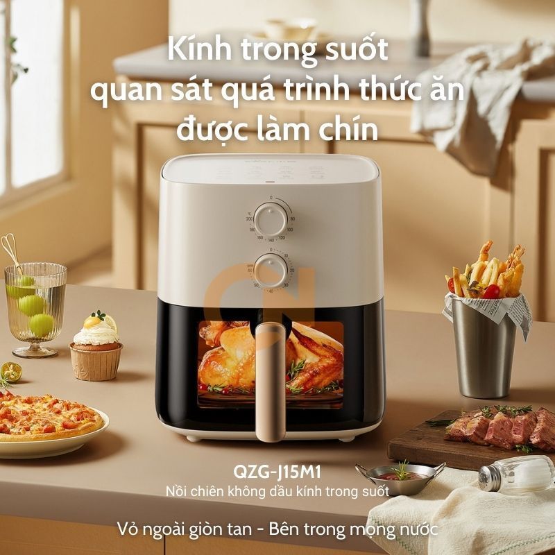Nồi chiên không dầu Bear 5L QZG-J15M1, công suất 1500W, KHÔNG CẦN LẬT, chiên nướng hơi nước giảm tối đa dầu mỡ | BigBuy360 - bigbuy360.vn