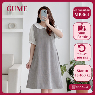  Váy bầu bigsize Gume đầm bầu công sở dáng suông cổ Sen vải thô cotton mềm mát mặc đi làm MB264 