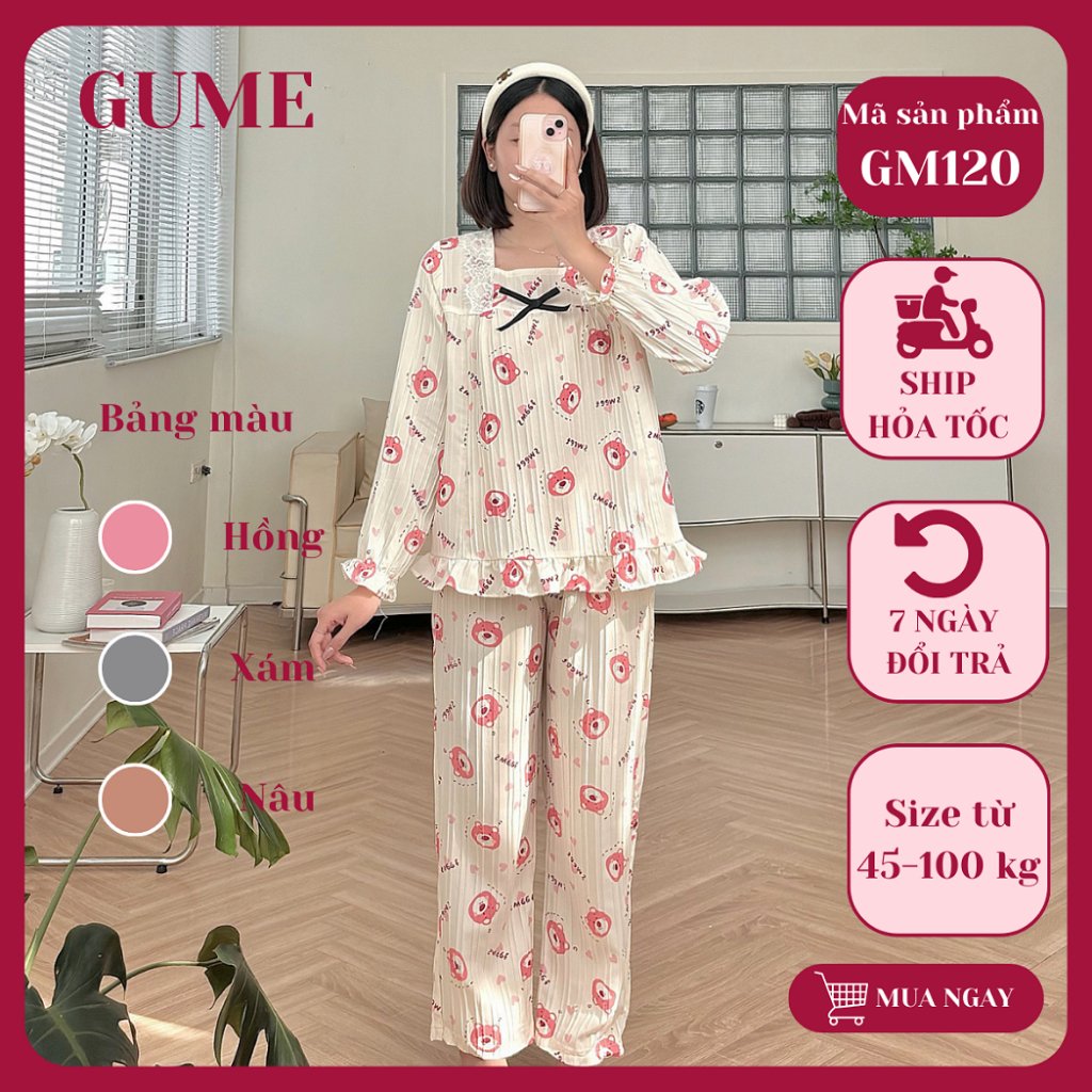 Bộ sau sinh bigsize GUME 40-100Kg, chất đũi gân dày dặn, áo có khóa ti, GM120