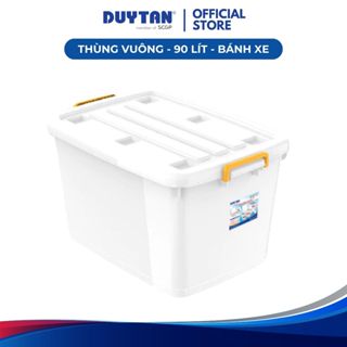 Thùng vuông 90-bánh xe DUY TÂN nhựa PP, thùng nhựa lưu trữ đa năng có bánh xe, quai xách 2 bên