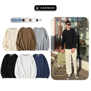 Áo thun nam dài tay cổ tròn màu trơn chất cotton tổ ong, áo phông nam nữ unisex trẻ trung Hàn Quốc KADIMAN ADT01